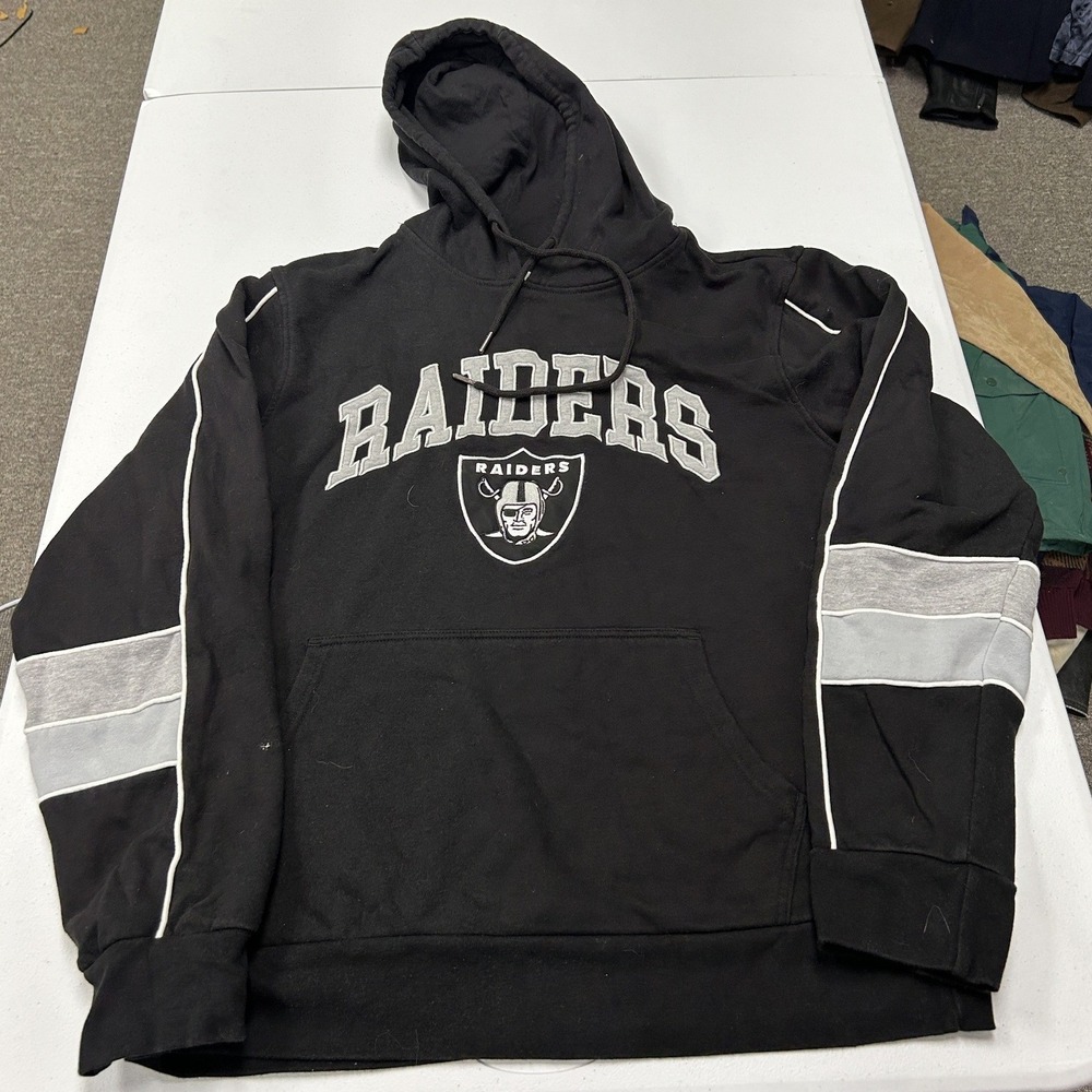 NFL Raiders Hoodie Mens L Black Grey Colorblock Pullover Sweatshirt starter